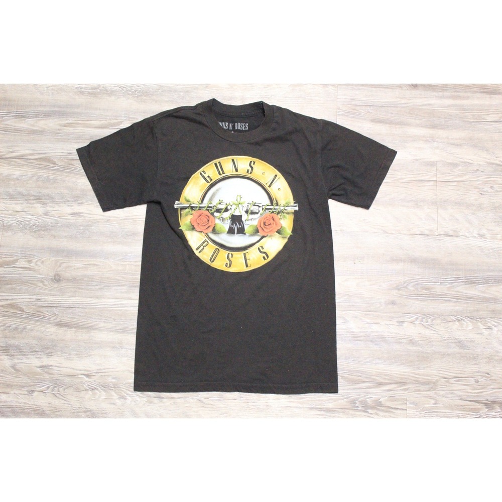 Guns N Roses Men's Small Black Graphic T-Shirt Bullet Logo Rock Band Tee